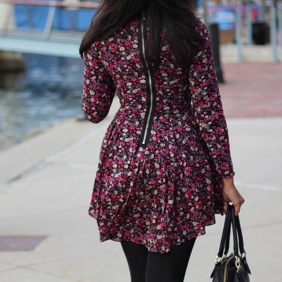 Floral dress H&M fit flare long sleeves boho skater robe fleurs manches longues - Picture 3 of 6